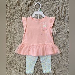NWT Carter’s 2-Piece Bunny Peplum Tee & Polka Dot Leggings (Size: 18 Months)